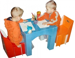 Image: Children's Table and Chair Set - Made of extra strong coated cardboard materials