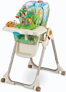 Image: Fisher-Price Rainforest Healthy Care High Chair | entertains baby while mom prepares meal or cleans up