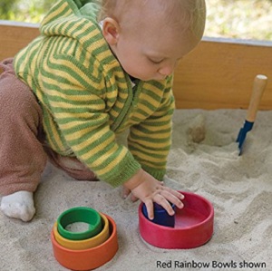 Image: Grimm's set of Wooden Stacking and Nesting Rainbow Bowls - Stacking, Nesting, Sorting and Pretend Play