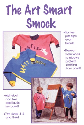 Image: SewBaby! Art and Cookies Smart Smock Pattern | no ties, just clip over head | Sleeves from wrist to elbows and ribbed cuffs protect clothes