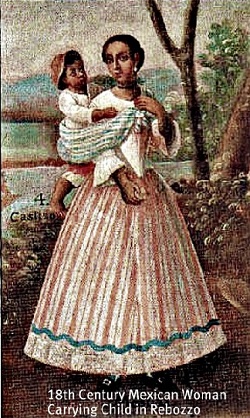 Image: 18th century Mexican woman carrying child in rebozo